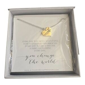 A Charmed Impression Heart Necklace 1 Piece Silver Gold Tone Pulse Design